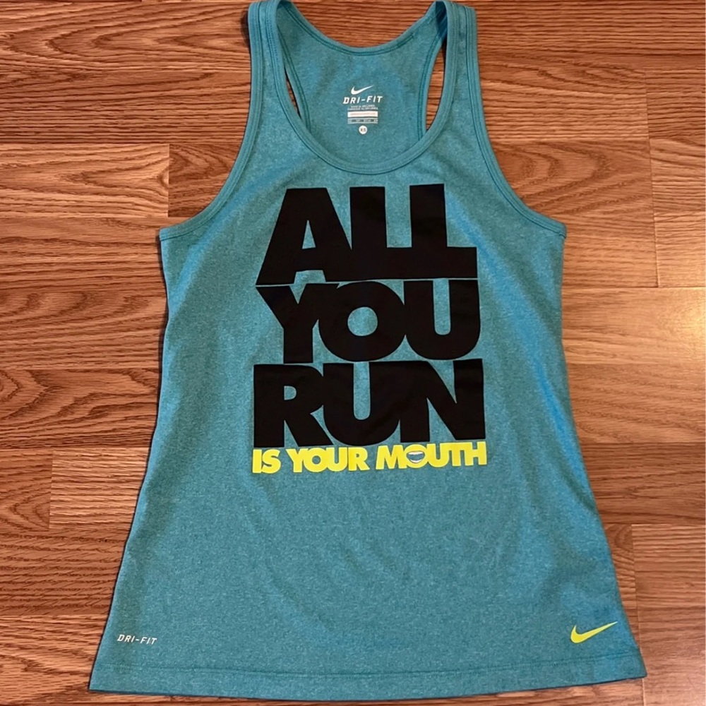 Womens Nike Running Tank Top - size XS- “All You Do Is Run Your Mouth”- Drifit